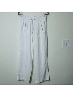 Athleta Cabo Linen Wide Leg Pants  Size 6 White Drawstring Flowy Beachy